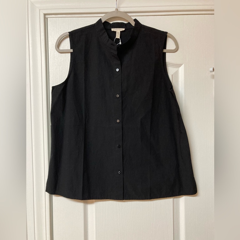 Eileen Fisher Black Organic Cotton Poplin Top NWT